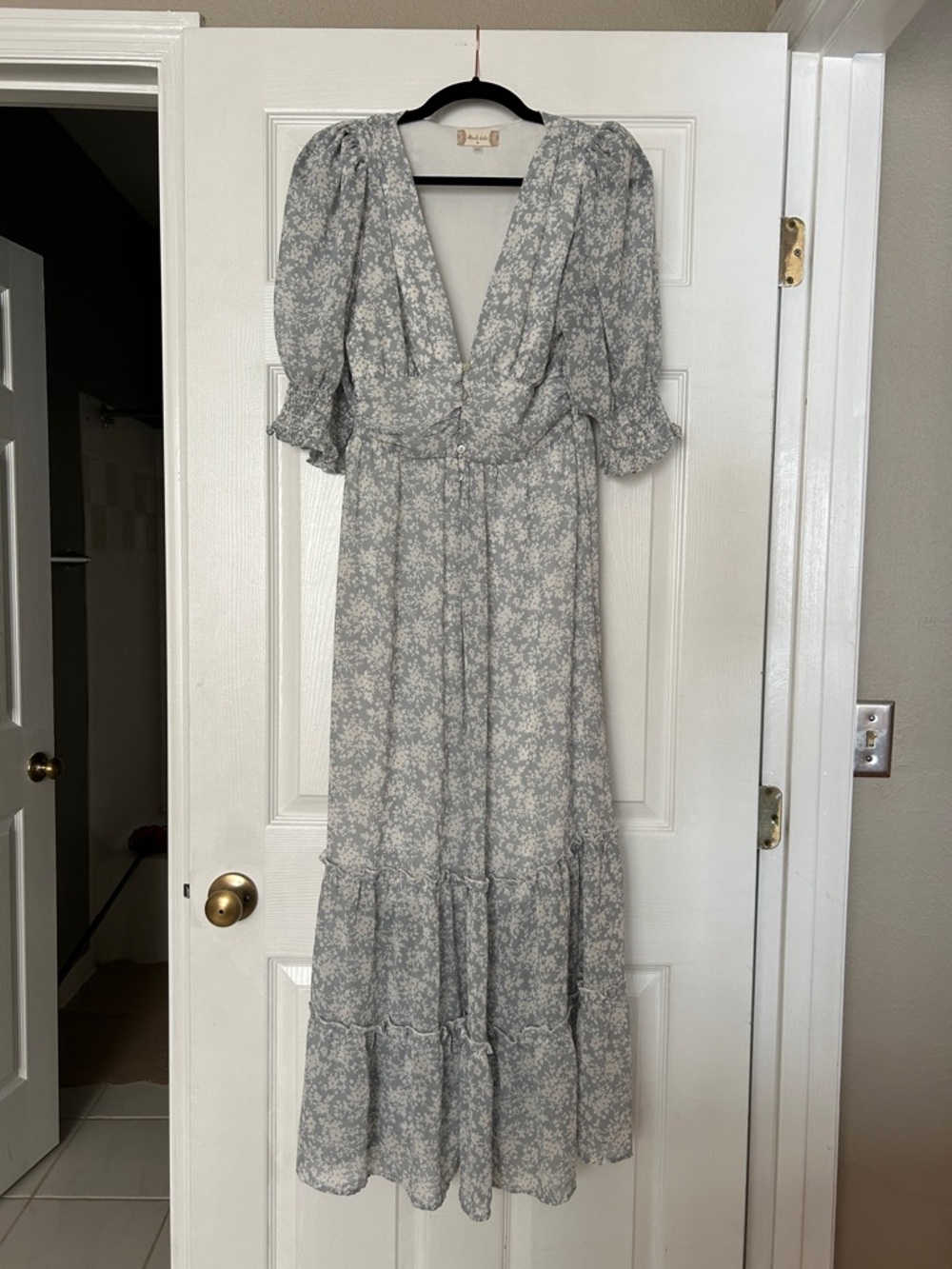 Altar'd State Light Blue Floral Deep V Maxi Dress